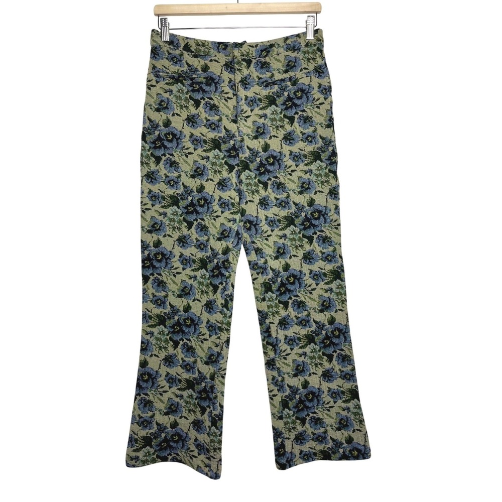 En Saison Blue Floral Tapestry Eclectic Retro High Rise Cropped Wide Leg Pants L